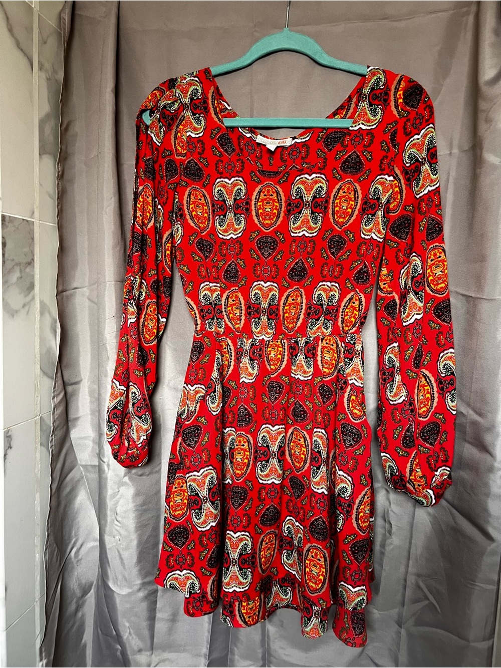 Gianni Bini Red Paisley Long-Sleeve Day Dress
